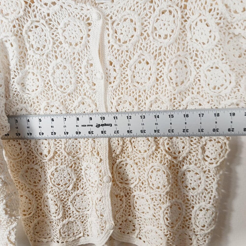 MODA INT'L Crochet Open Knit Cardigan, Cream, Size Medium, Cottagecore, Boho - Picture 13 of 16